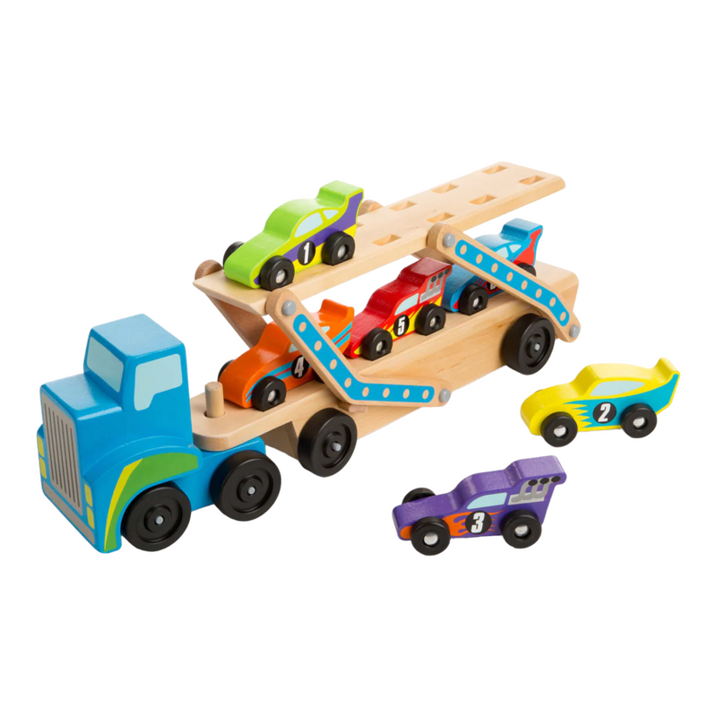 Melissa & Doug - Jumbo Wooden Truck with Race Cars - 8pc