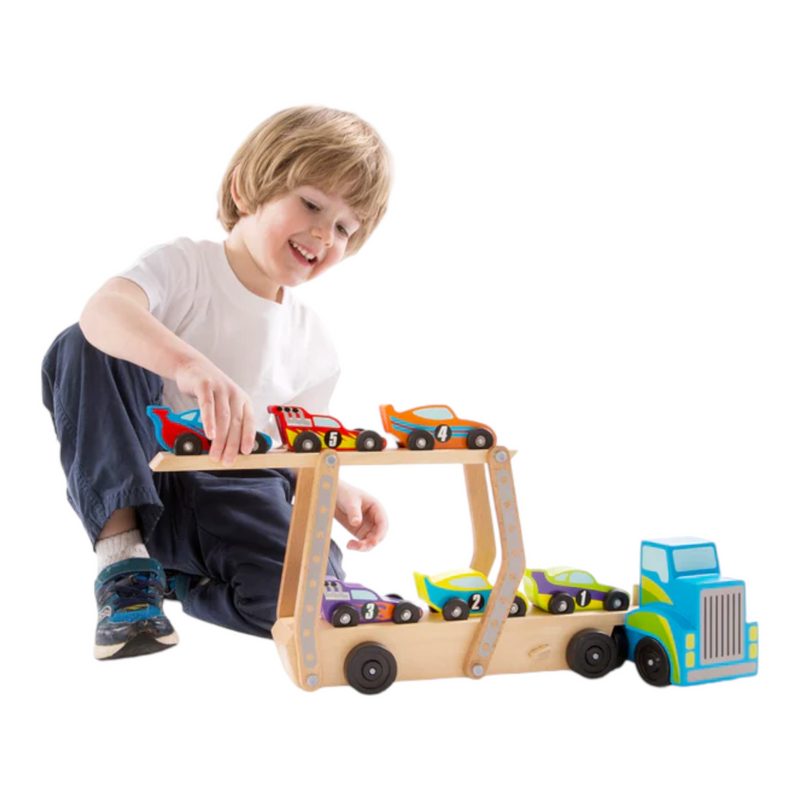 Melissa & Doug - Jumbo Wooden Truck with Race Cars - 8pc