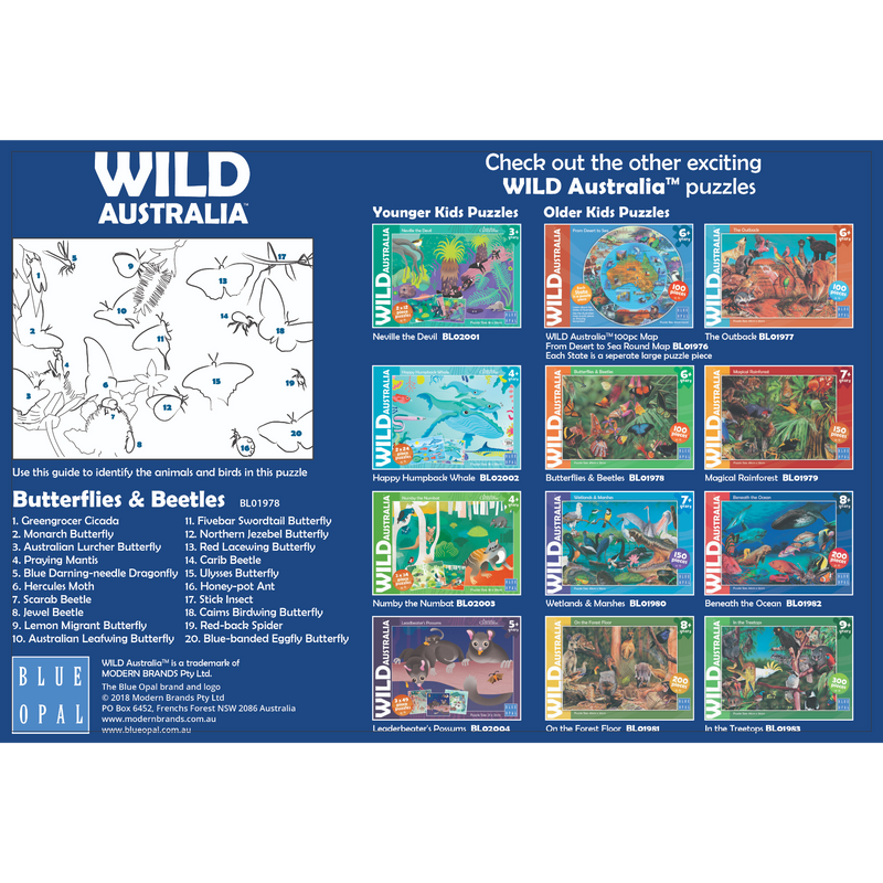 Blue Opal - Wild Aust Butterflies & Beetles 100 pieces