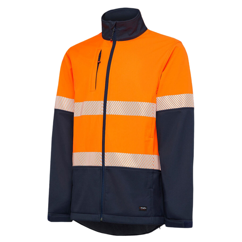 KingGee Men's Hi-Vis Reflective Ripstop Softshell Jacket - Orange/Navy