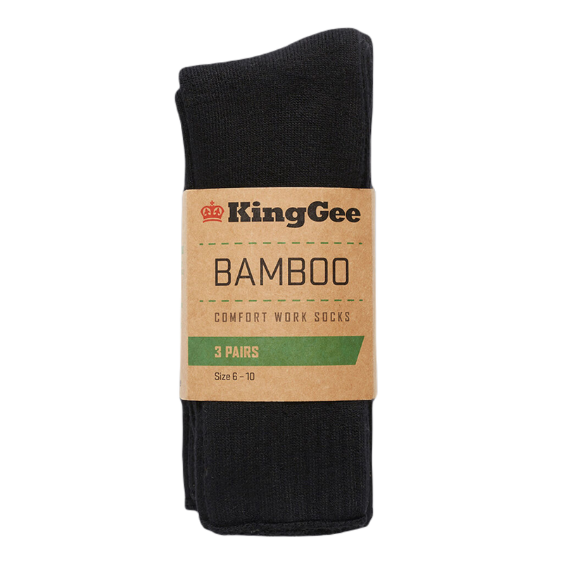 KingGee Men's Bamboo Crew Work Socks - 3 Pack - Black