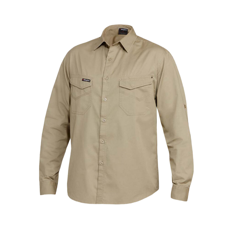 KingGee Men's Tradies Lightweight Cotton Drill Long Sleeve Work Shirt - Khaki