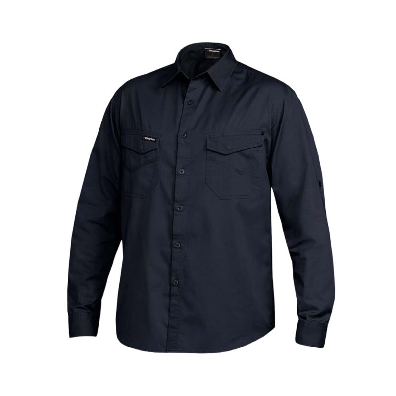 KingGee Men's Tradies Lightweight Cotton Drill Long Sleeve Work Shirt - Oiled Navy