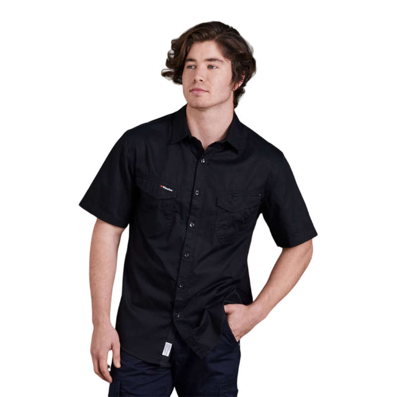 KingGee Men's Tradies Lightweiht Cotton Drill Short Sleeve Work Shirt - Black