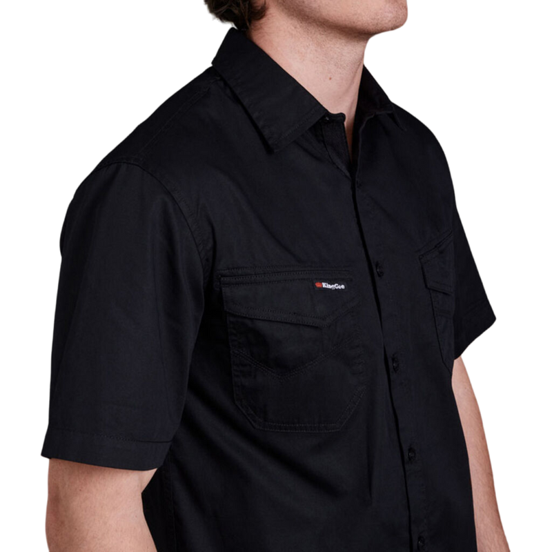 KingGee Men's Tradies Lightweiht Cotton Drill Short Sleeve Work Shirt - Black