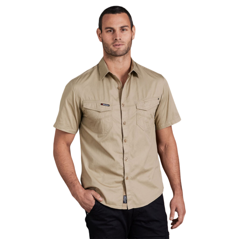 KingGee Men's Tradies Lightweiht Cotton Drill Short Sleeve Work Shirt - Khaki