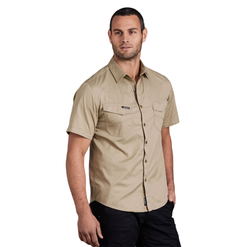 KingGee Men's Tradies Lightweiht Cotton Drill Short Sleeve Work Shirt - Khaki