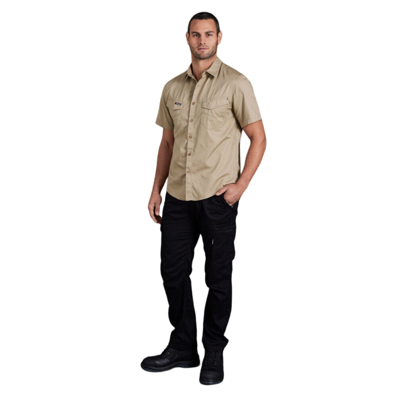 KingGee Men's Tradies Lightweiht Cotton Drill Short Sleeve Work Shirt - Khaki