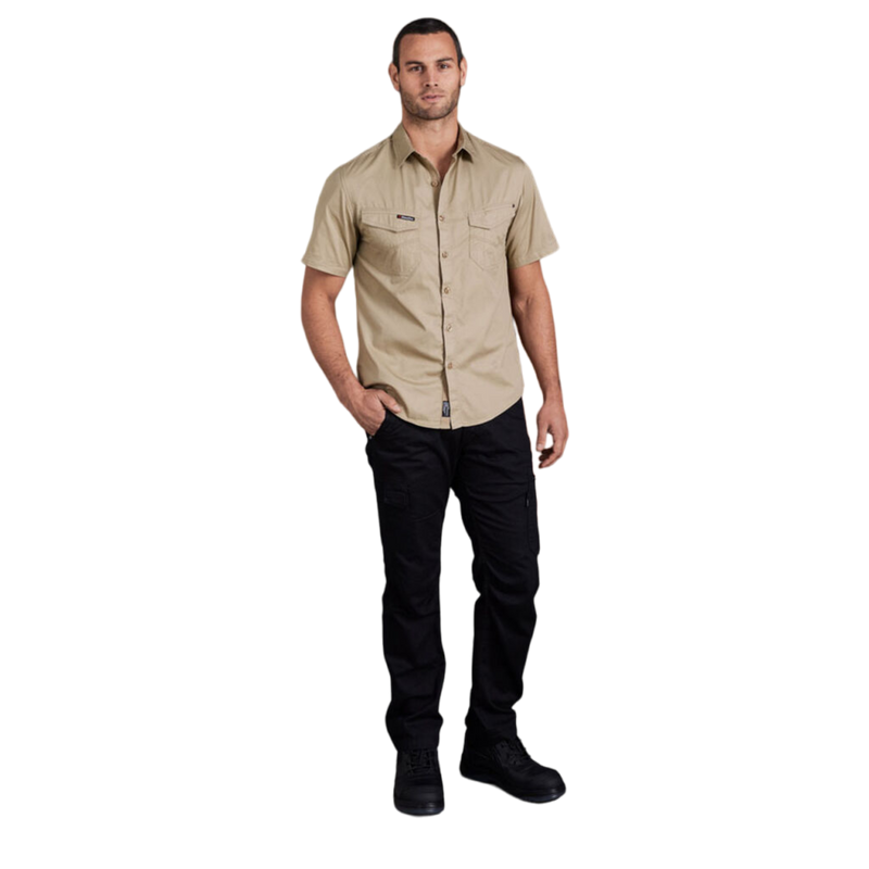 KingGee Men's Tradies Lightweiht Cotton Drill Short Sleeve Work Shirt - Khaki