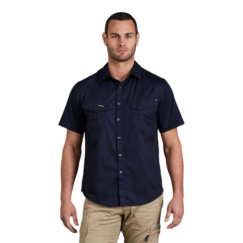 KingGee Men's Tradies Lightweiht Cotton Drill Short Sleeve Work Shirt - Oiled Navy