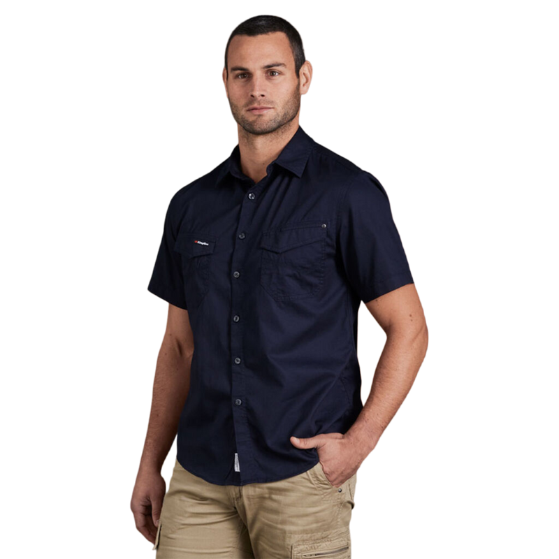 KingGee Men's Tradies Lightweiht Cotton Drill Short Sleeve Work Shirt - Oiled Navy