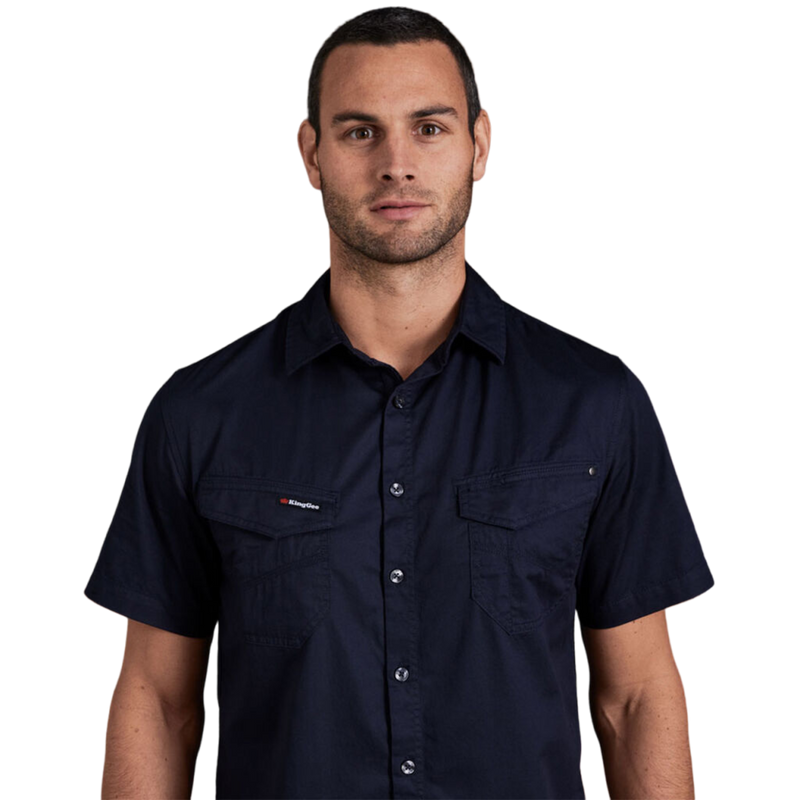 KingGee Men's Tradies Lightweiht Cotton Drill Short Sleeve Work Shirt - Oiled Navy