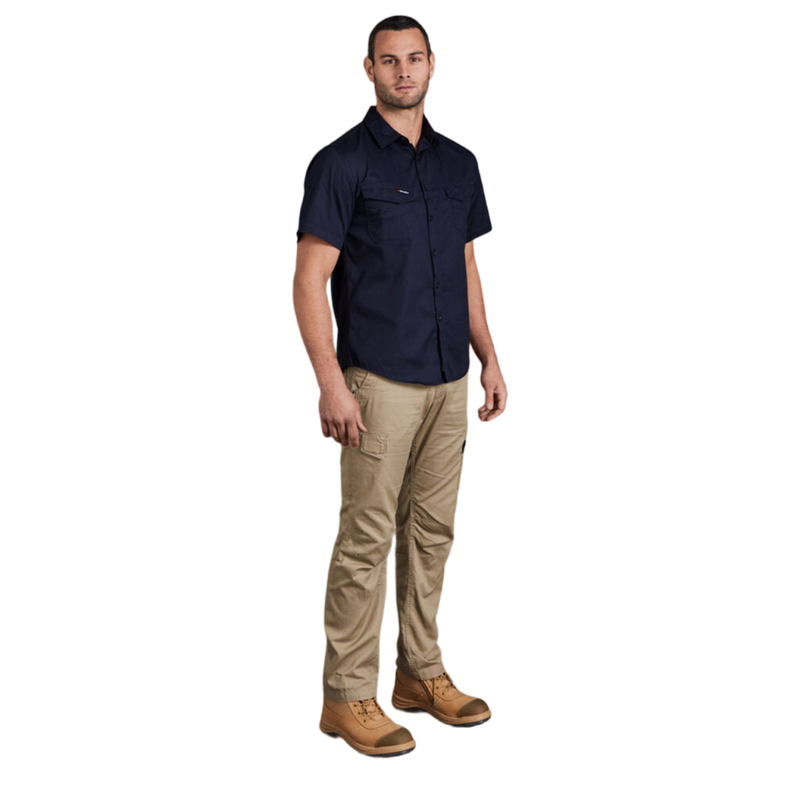 KingGee Men's Tradies Lightweiht Cotton Drill Short Sleeve Work Shirt - Oiled Navy