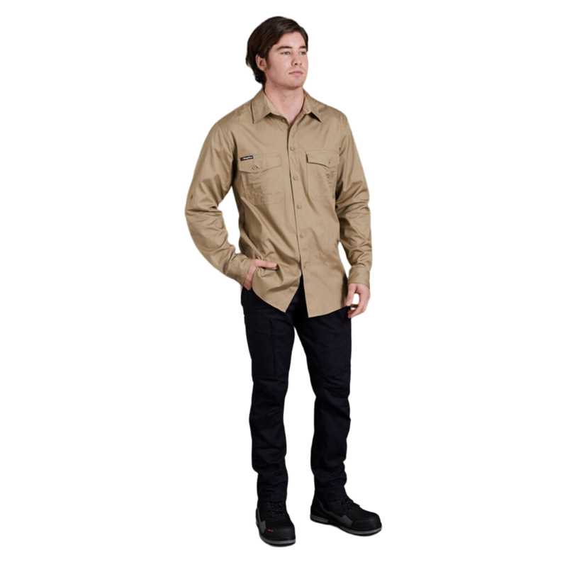 KingGee Men's Workcool 2 Lightweight Ripstop Long Sleeve Work Shirt - Khaki