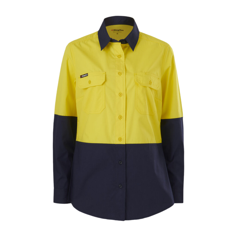 KingGee Women's Workcool Vented Spliced Shirt Long Sleeve - Yellow/Navy