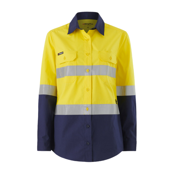 KingGee Women's Workcool Vented Spliced Shirt Taped Long Sleeve - Yellow/Navy