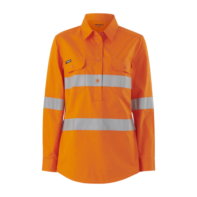 KingGee Women's Workcool Vented Closed Front Shirt Taped Long Sleeve - Orange