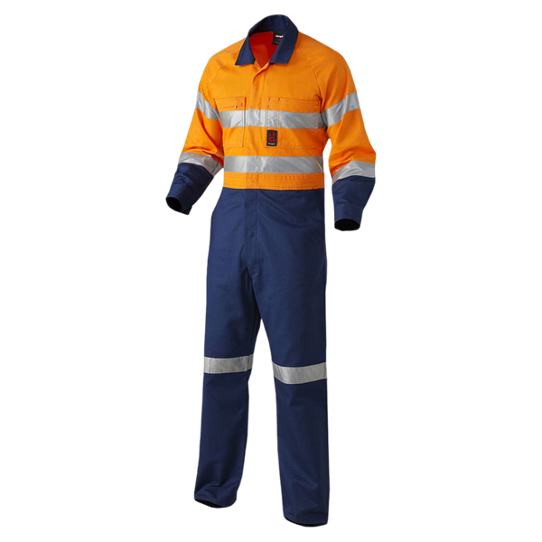 KingGee Men's Originals Hi-Vis Reflective Two Tone Drill Work Overalls - Orange/Navy