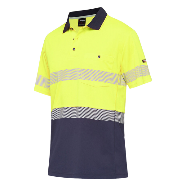 KingGee Men's Workcool Hyperfreeze Hi-Vis Reflective Short Sleeve Polo - Yellow/Navy