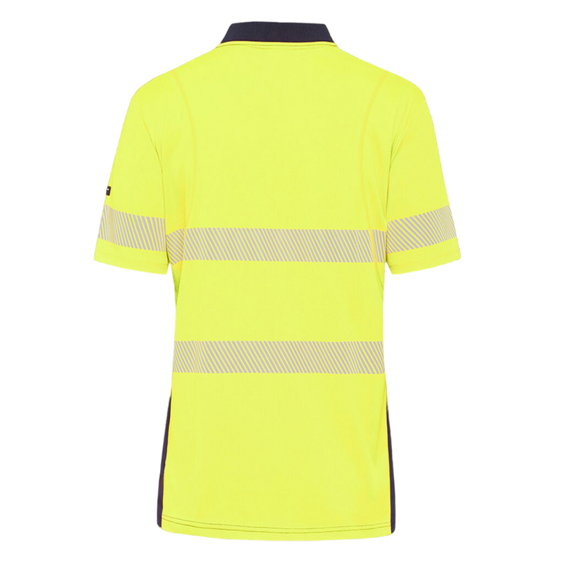 KingGee Men's Workcool Hyperfreeze Hi-Vis Reflective Short Sleeve Polo - Yellow/Navy