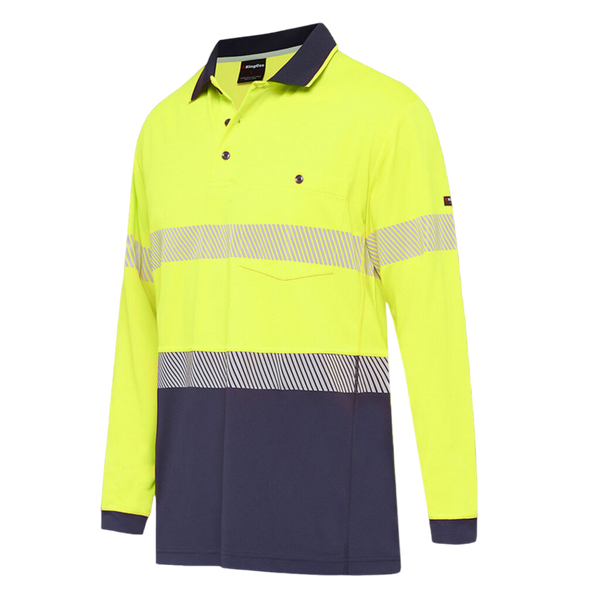 KingGee Men's Workcool Hyperfreeze Hi-Vis Reflective Long Sleeve Polo - Yellow/Navy