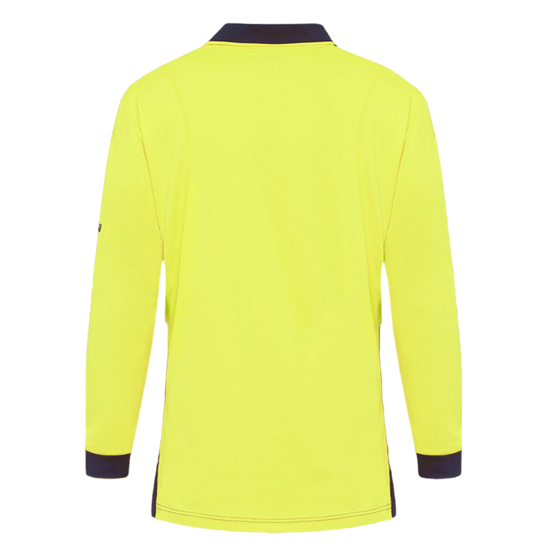 KingGee Men's Workcool Hyperfreeze Hi-Vis Two Tone Long Sleeve Polo Shirt - Yellow/Navy