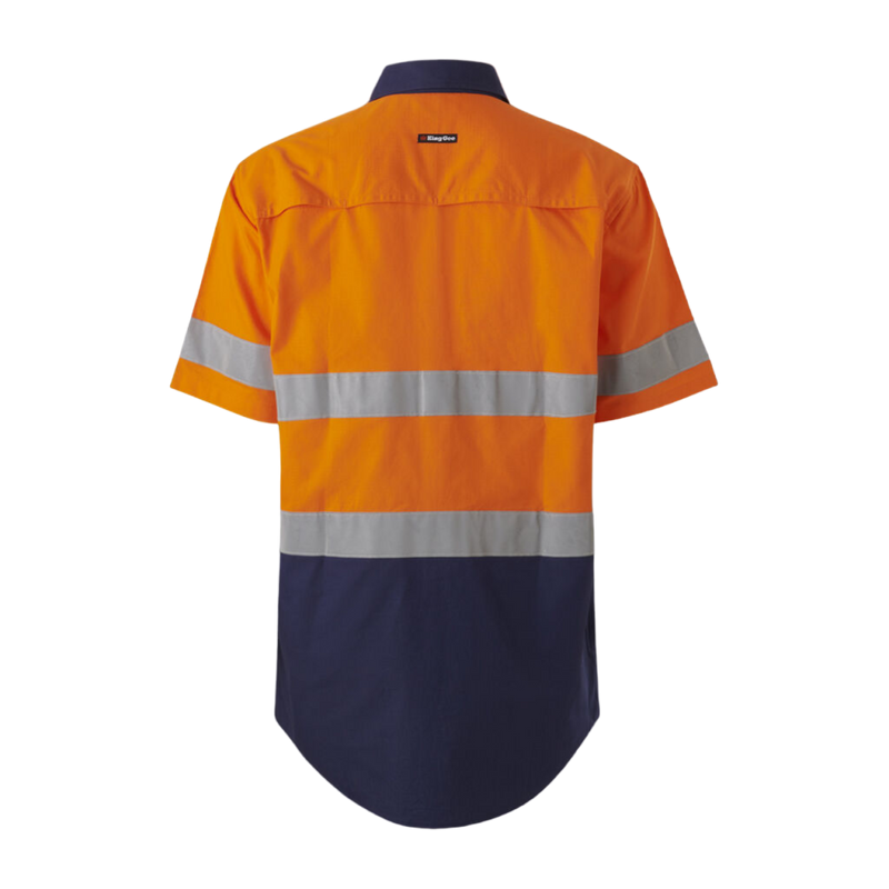 KingGee Men's Workcool Vented Spliced Shirt Taped Short Sleeve - Orange/Navy