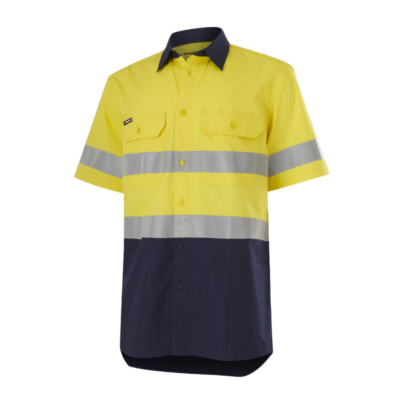 KingGee Men's Workcool Vented Spliced Shirt Taped Short Sleeve - Yellow/Navy