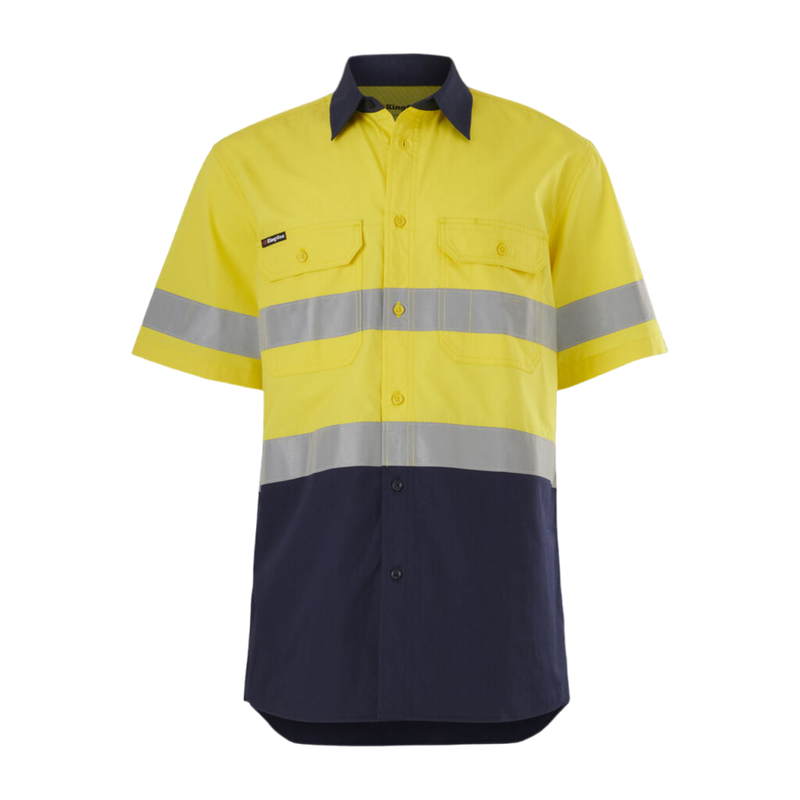 KingGee Men's Workcool Vented Spliced Shirt Taped Short Sleeve - Yellow/Navy