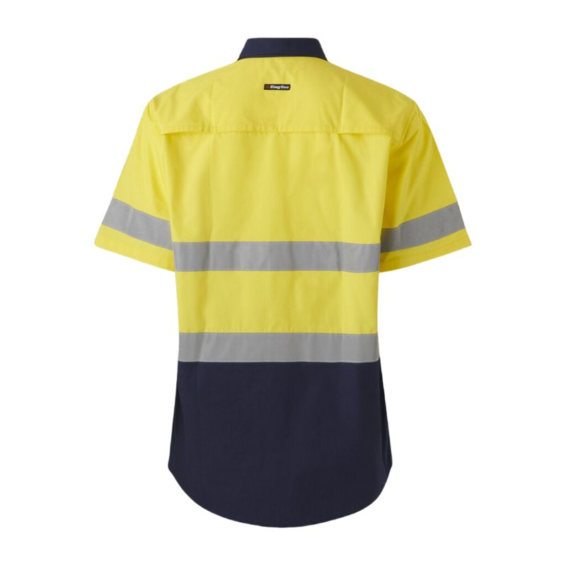 KingGee Men's Workcool Vented Spliced Shirt Taped Short Sleeve - Yellow/Navy