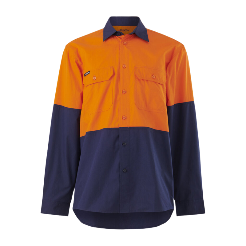 KingGee Men's Workcool Vented Spliced Shirt Long Sleeve - Orange/Navy