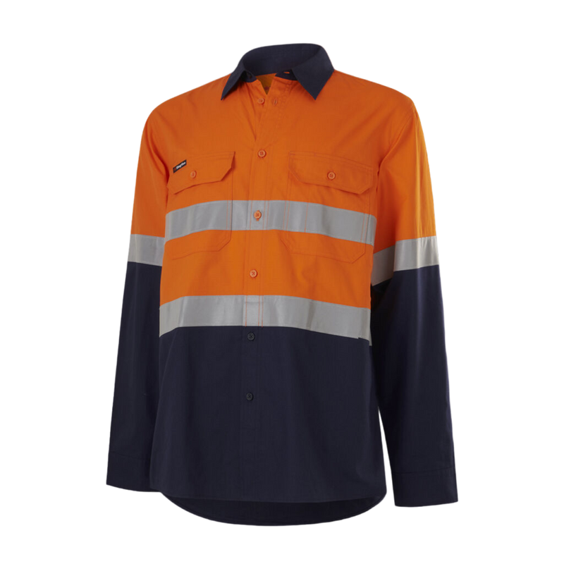 KingGee Men's Workcool Vented Spliced Shirt Taped Long Sleeve - Orange/Navy