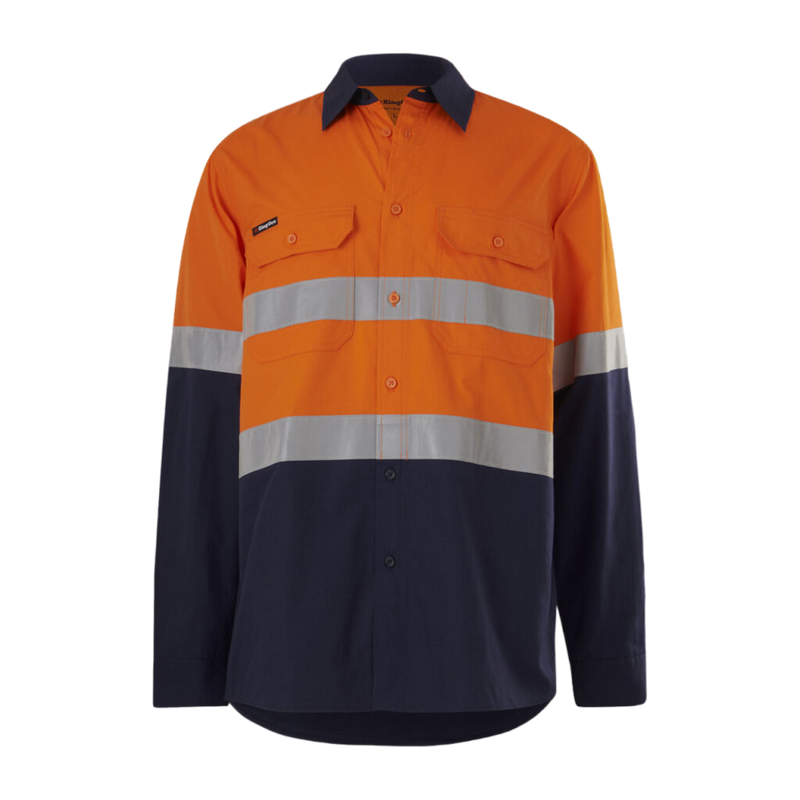 KingGee Men's Workcool Vented Spliced Shirt Taped Long Sleeve - Orange/Navy