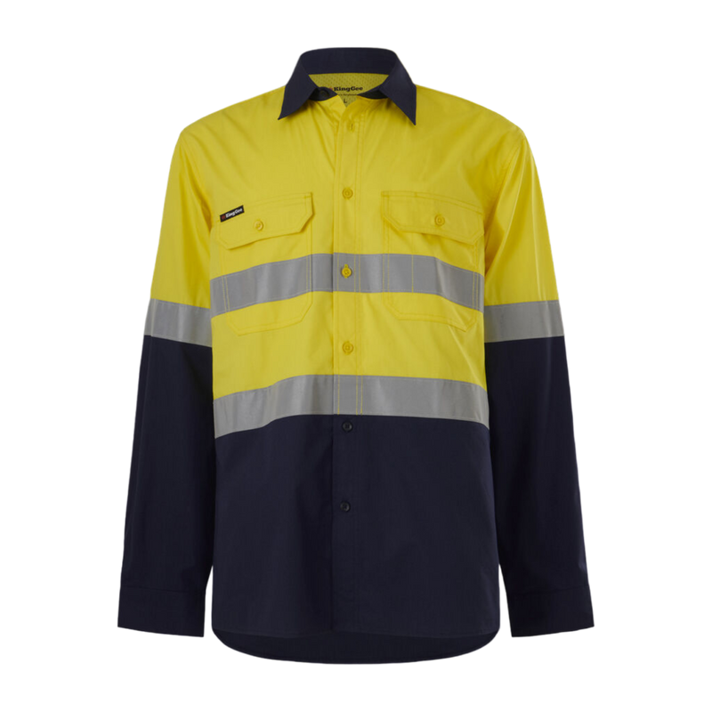 KingGee Men's Workcool Vented Spliced Shirt Taped Long Sleeve - Yellow/Navy