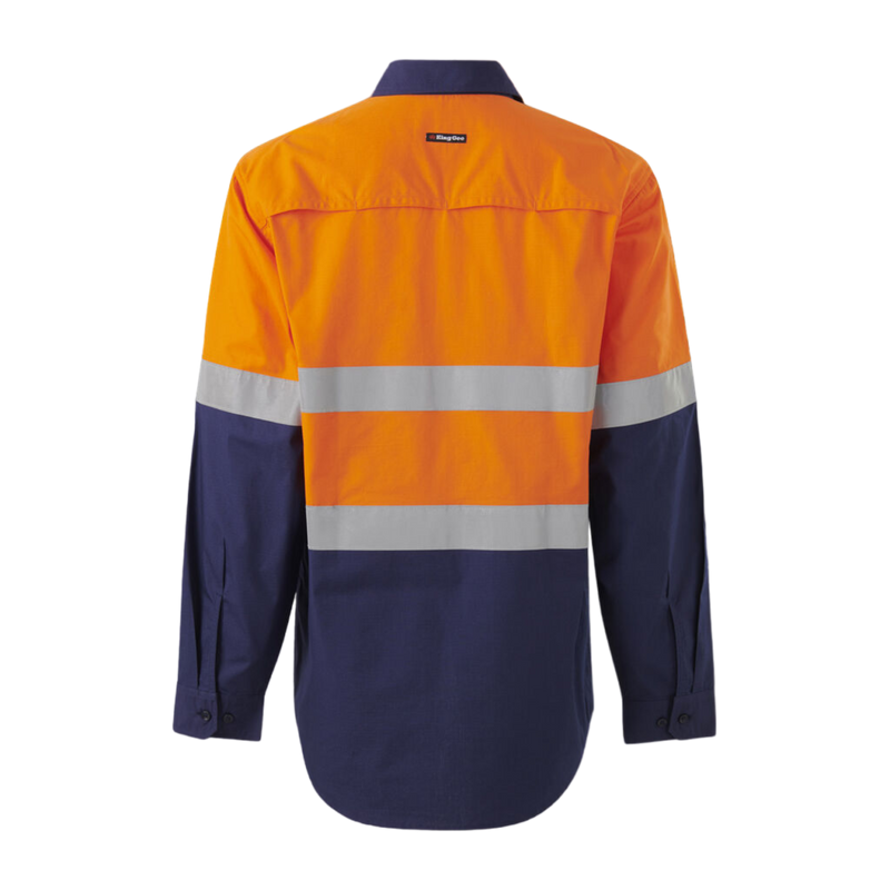 KingGee Men's Workcool Vented Closed Front Spliced Shirt Taped Long Sleeve - Orange/Navy