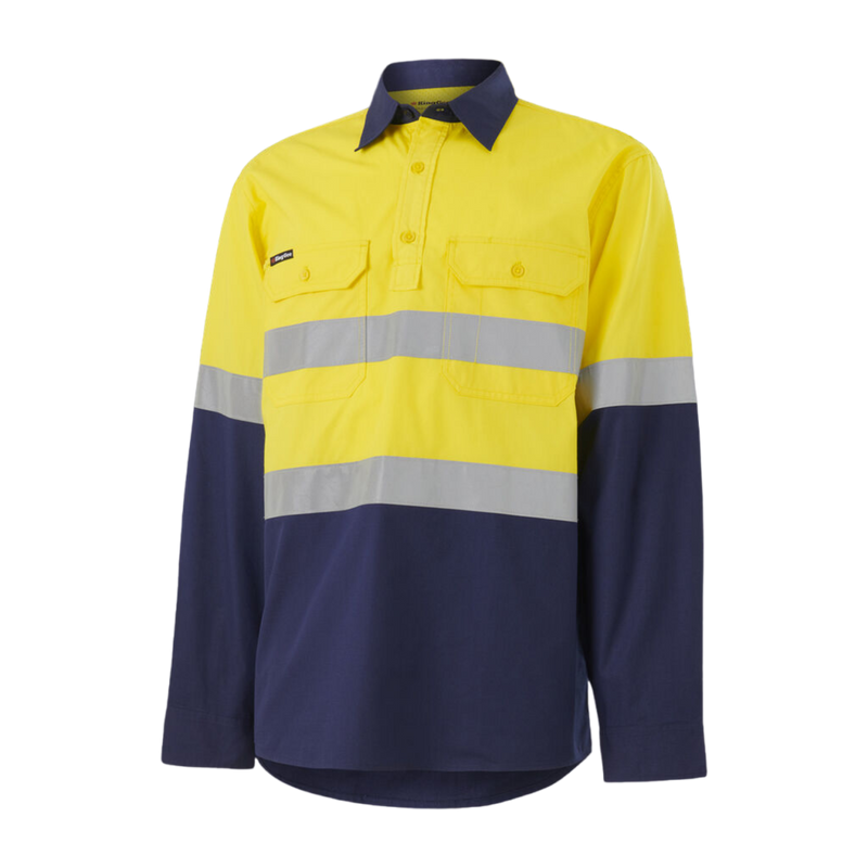 KingGee Men's Workcool Vented Closed Front Spliced Shirt Taped Long Sleeve - Yellow/Navy