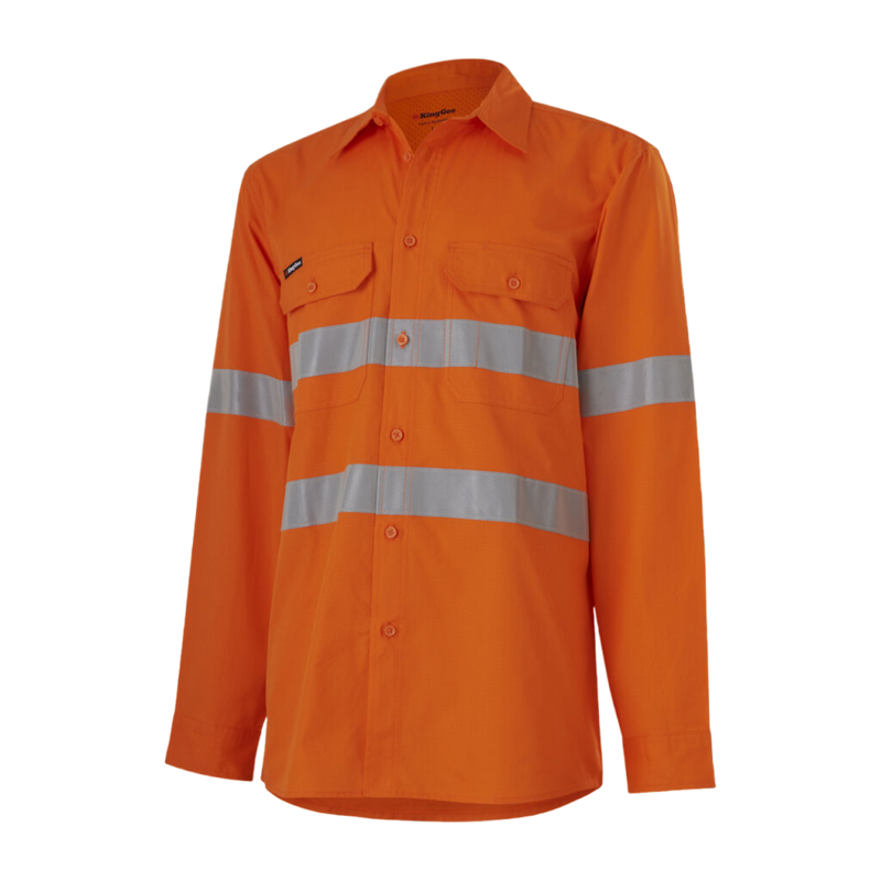 KingGee Men's Workcool Vented Shirt Taped Long Sleeve - Orange