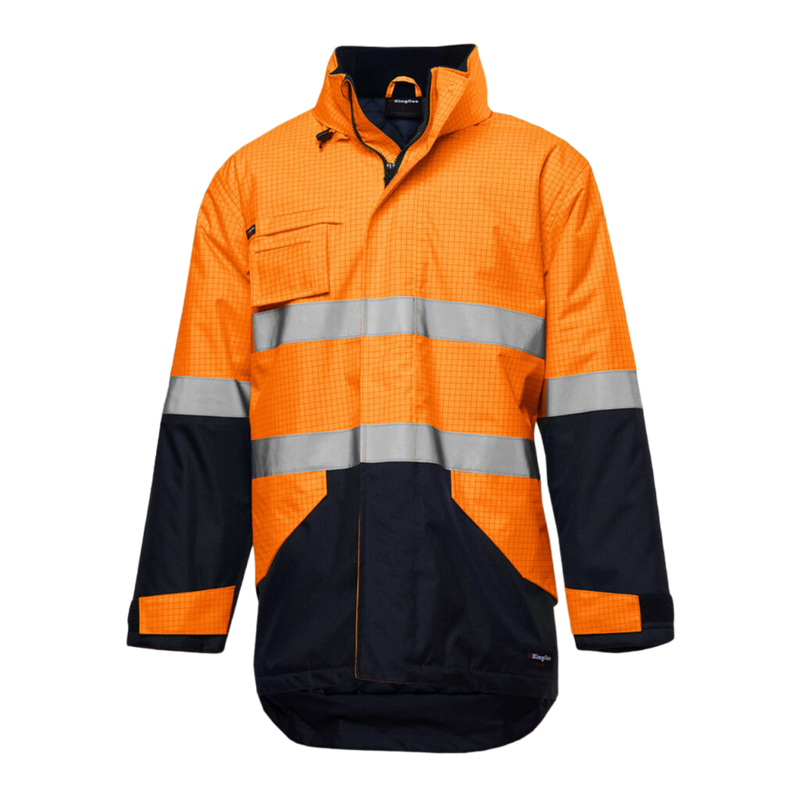 KingGee Men's Hi-Vis Anti Static Waterproof Reflective Work Jacket - Orange/Navy