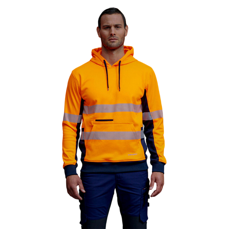 KingGee Men's Hi-Vis Reflective Pullover Hoodie - Orange/Navy