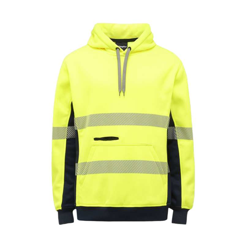 KingGee Men's Hi-Vis Reflective Pullover Hoodie - Yellow/Navy