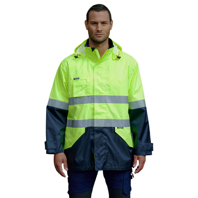 KingGee Men's Originals Waterproof Hi-Vis Reflective Lightweight Jacket - Yellow/Navy