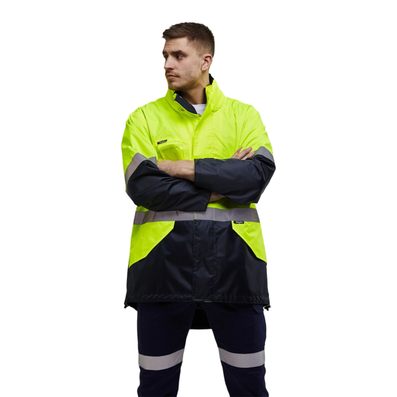 KingGee Men's Originals Waterproof Hi-Vis Reflective Lightweight Jacket - Yellow/Navy