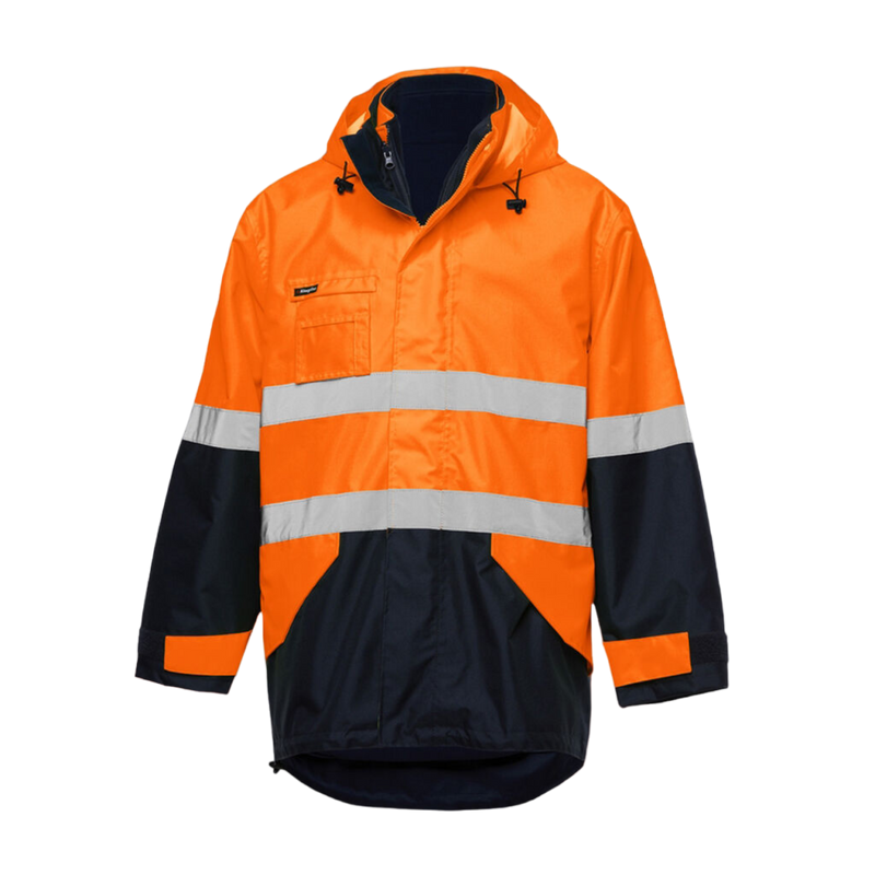 KingGee Men's Originals 4 In 1 Waterproof Hi-Vis Reflective Work Jacket - Orange/Navy