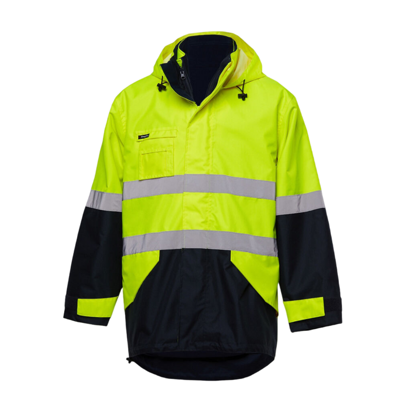 KingGee Men's Originals 4 In 1 Waterproof Hi-Vis Reflective Work Jacket - Yellow/Navy