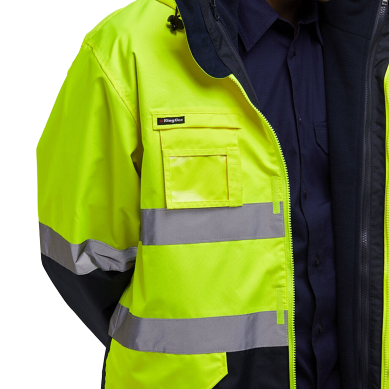 KingGee Men's Originals 4 In 1 Waterproof Hi-Vis Reflective Work Jacket - Yellow/Navy