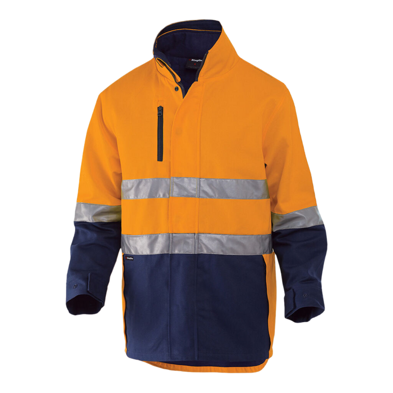 KingGee Men's Originals 3 In 1 Hi-Vis Cotton Drill Reflective Work Jacket - Orange/Navy