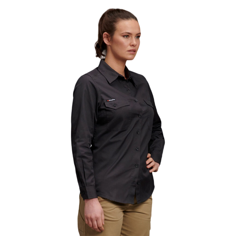 KingGee Women's Workcool 2 Long Sleeve Ripstop Work Shirt - Charcoal