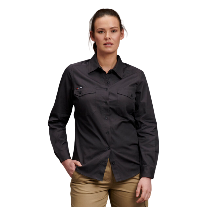 KingGee Women's Workcool 2 Long Sleeve Ripstop Work Shirt - Charcoal