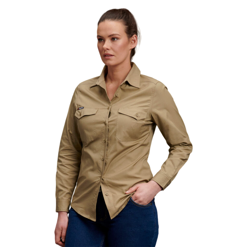 KingGee Women's Workcool 2 Long Sleeve Ripstop Work Shirt - Khaki