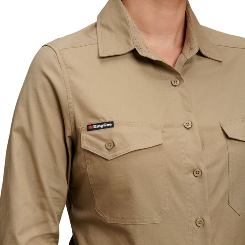 KingGee Women's Workcool 2 Long Sleeve Ripstop Work Shirt - Khaki